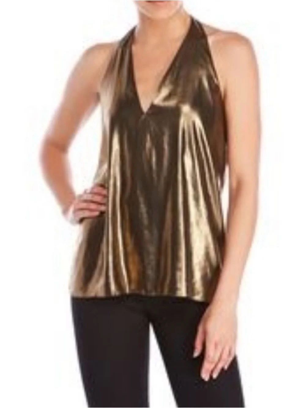 NWT Haute Hippie Metallic Gold Halter V-Neck Camisole